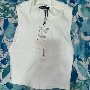 Zara White Sleeveless Ribbed Top